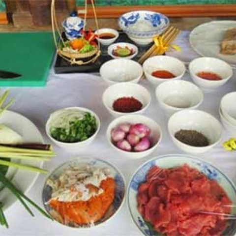 Materials prepared for cooking Bún bò Huế